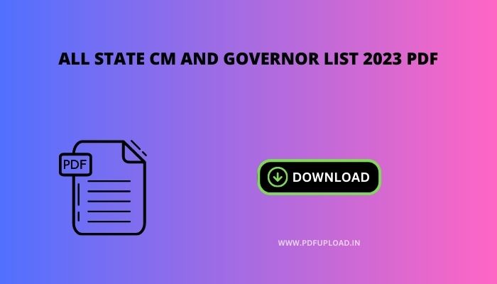 All State CM And Governor List 2023 Pdf Download